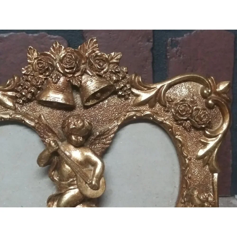 Gold gilt frame Ornate Cherubs Bells Roses Stunning 6.5